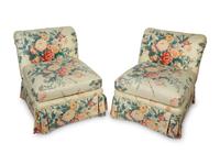A Pair of Chintz-Upholstered Slipper Chairs Supplied by Mario Buatta