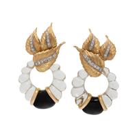 YELLOW GOLD, DIAMOND, ROCK CRYSTAL AND ONYX CONVERTIBLE EARCLIPS