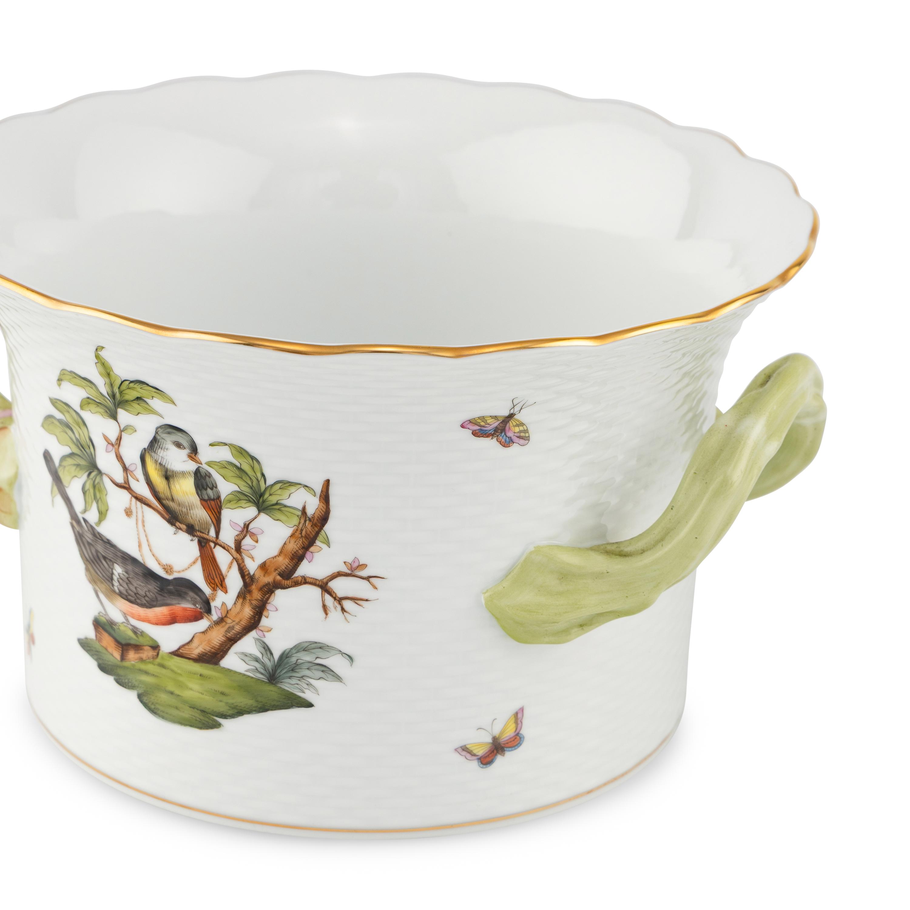 Two Herend Rothschild Bird Porcelain Cache Pots