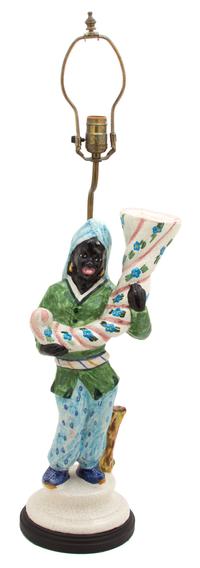 A Pair of Italian Glazed Ceramic Blackamoor Figural Lamps — 20TH CENTURY