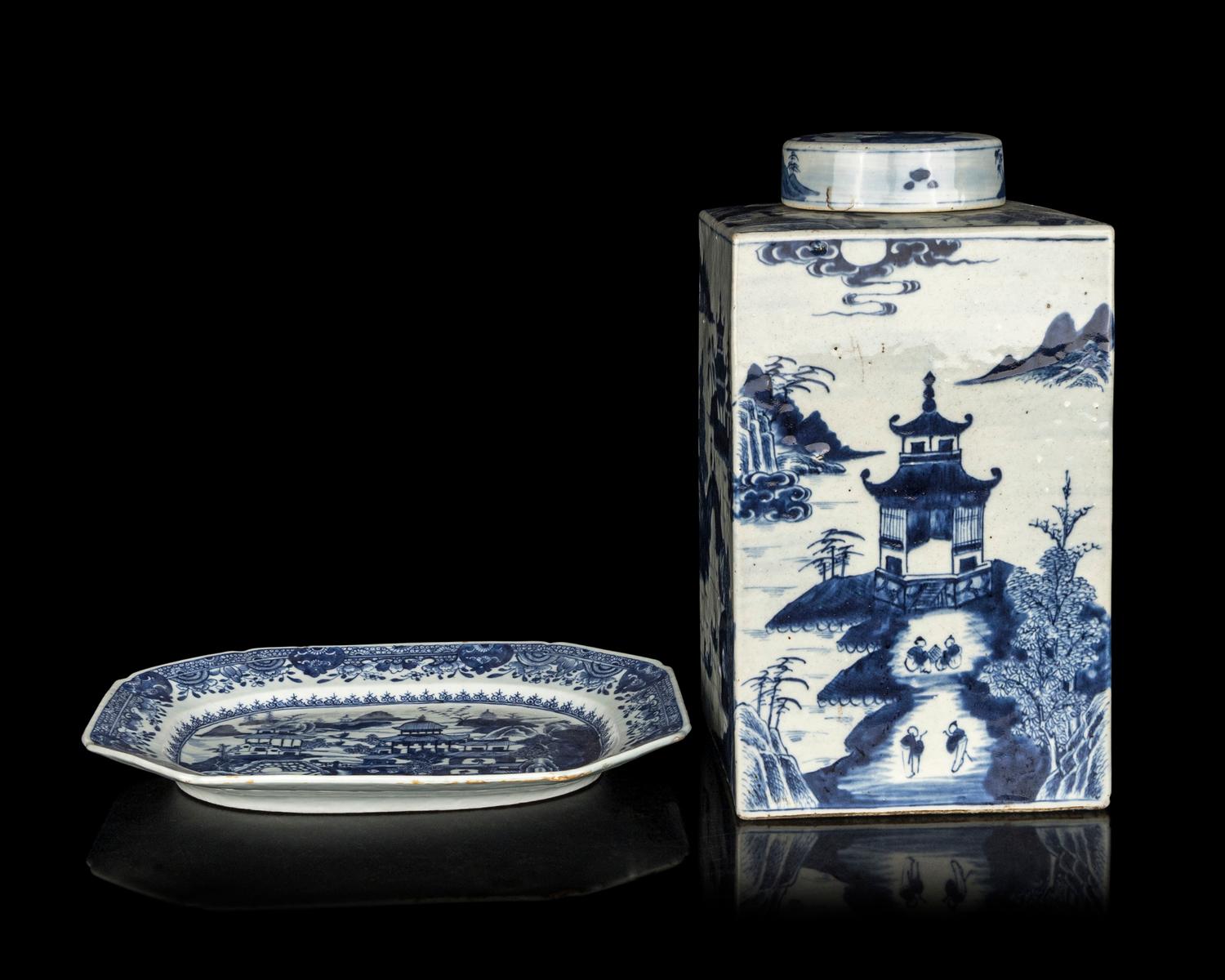 Two Chinese Export Blue and White Porcelain 'Landscape' Wares