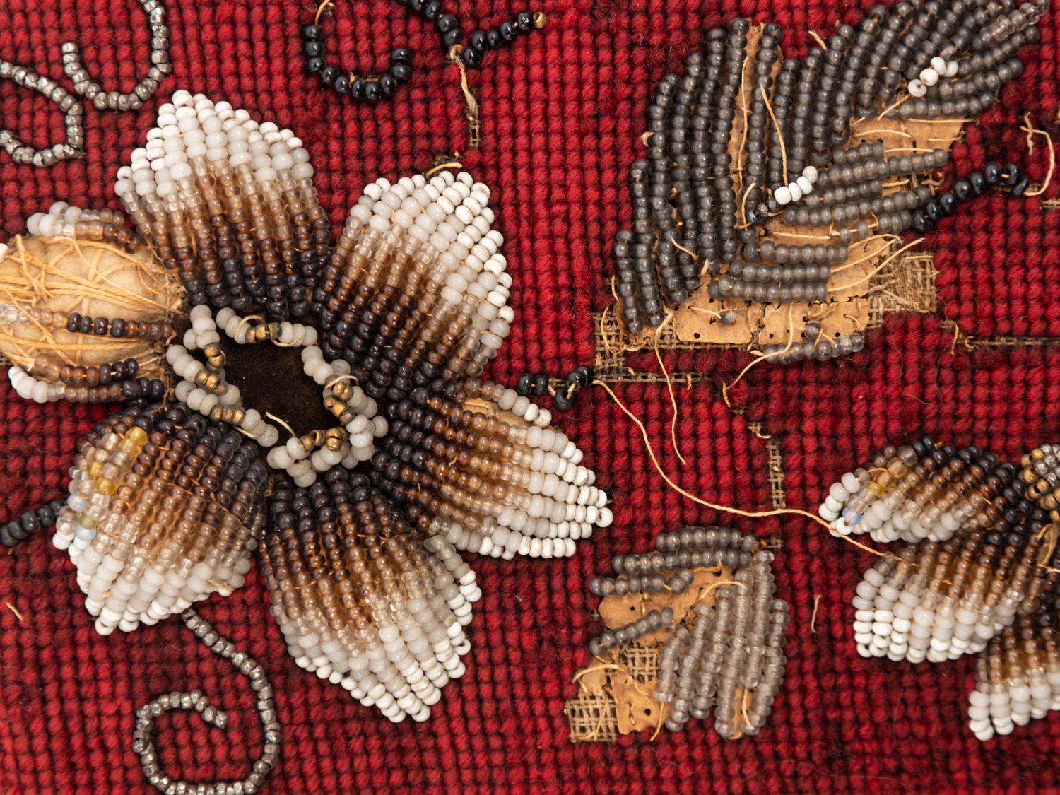 A Victorian Beaded Bell Pull with Bronze Mounts