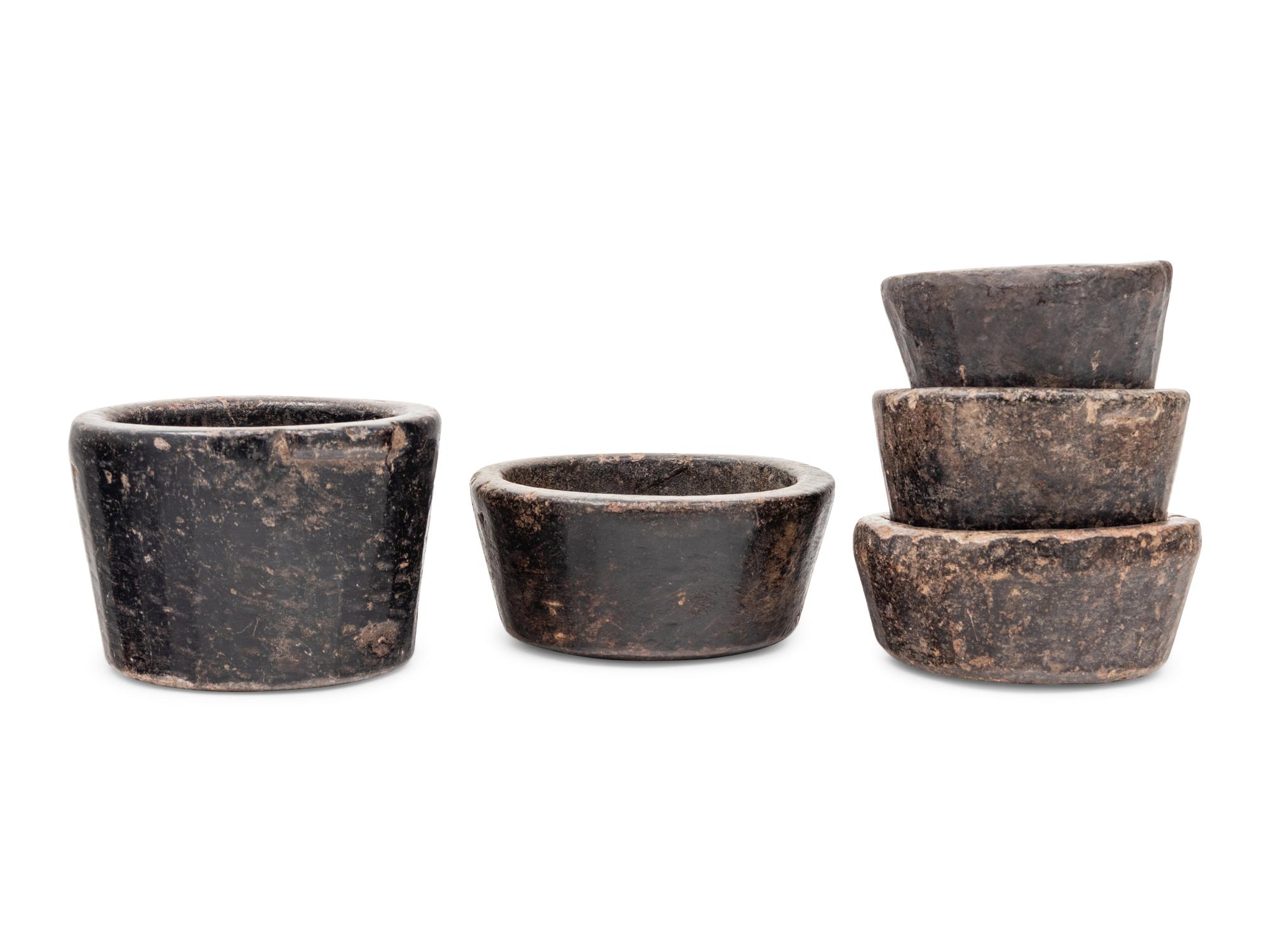 A Group of Five Carved Bowls and a Table Box