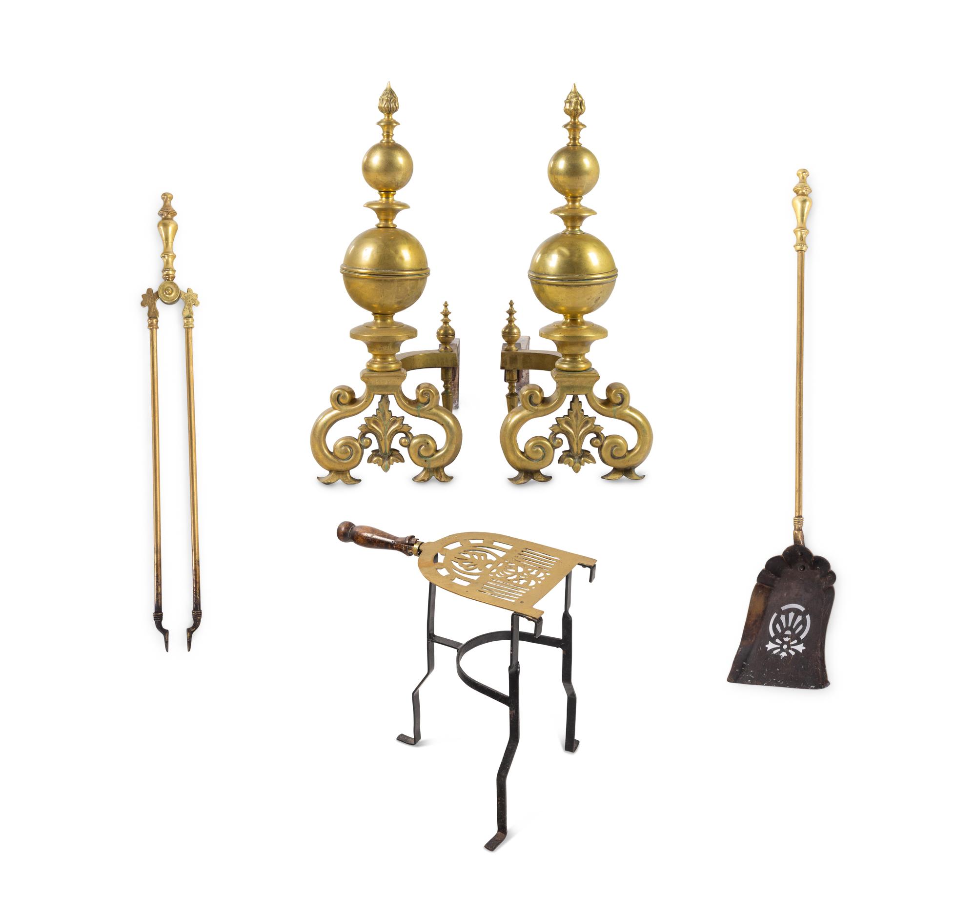 A Pair of Continental Brass Andirons