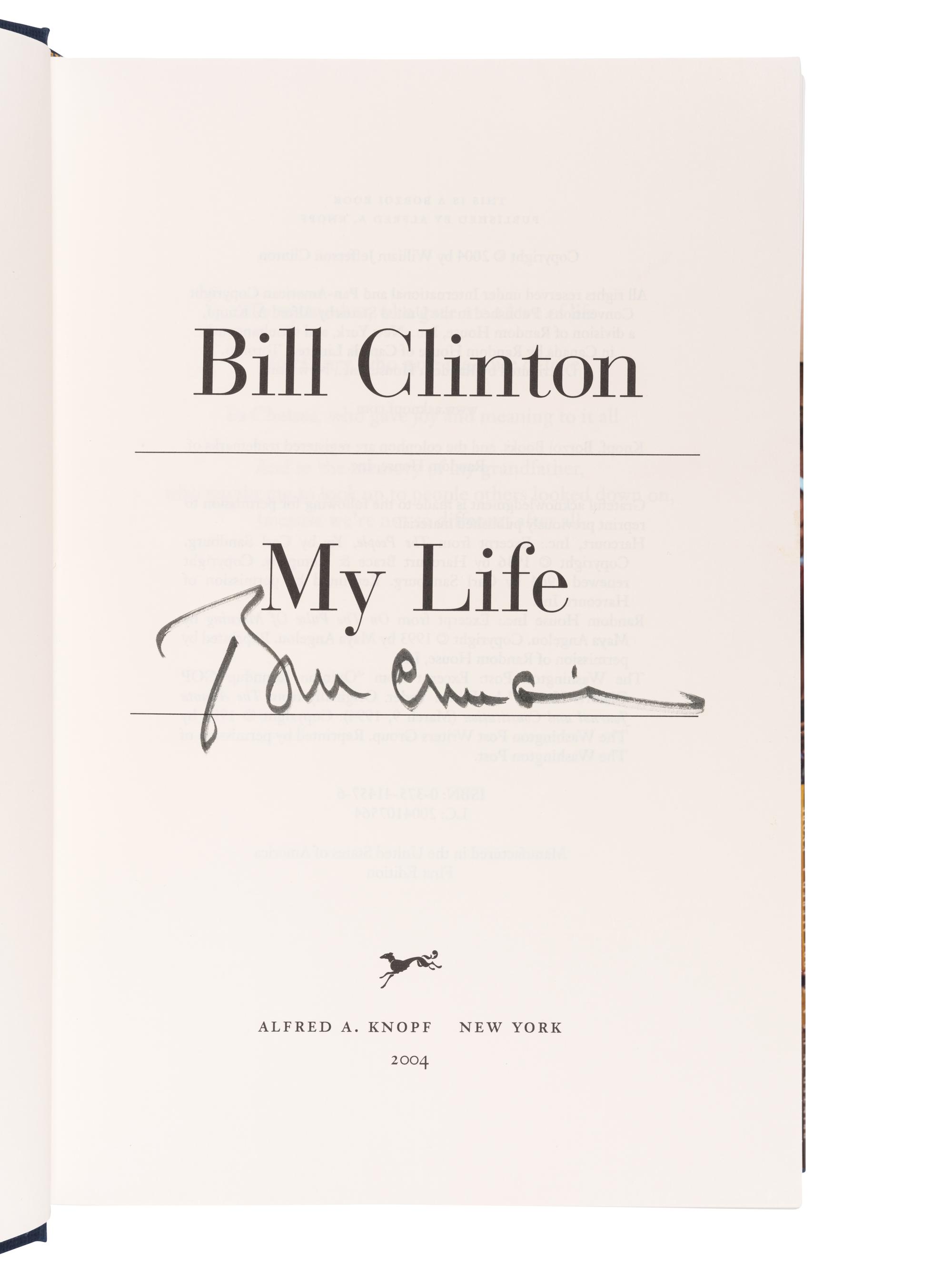 CLINTON, William Jefferson (b. 1947). My Life. New York: Alfred A. Knopf, 2004.