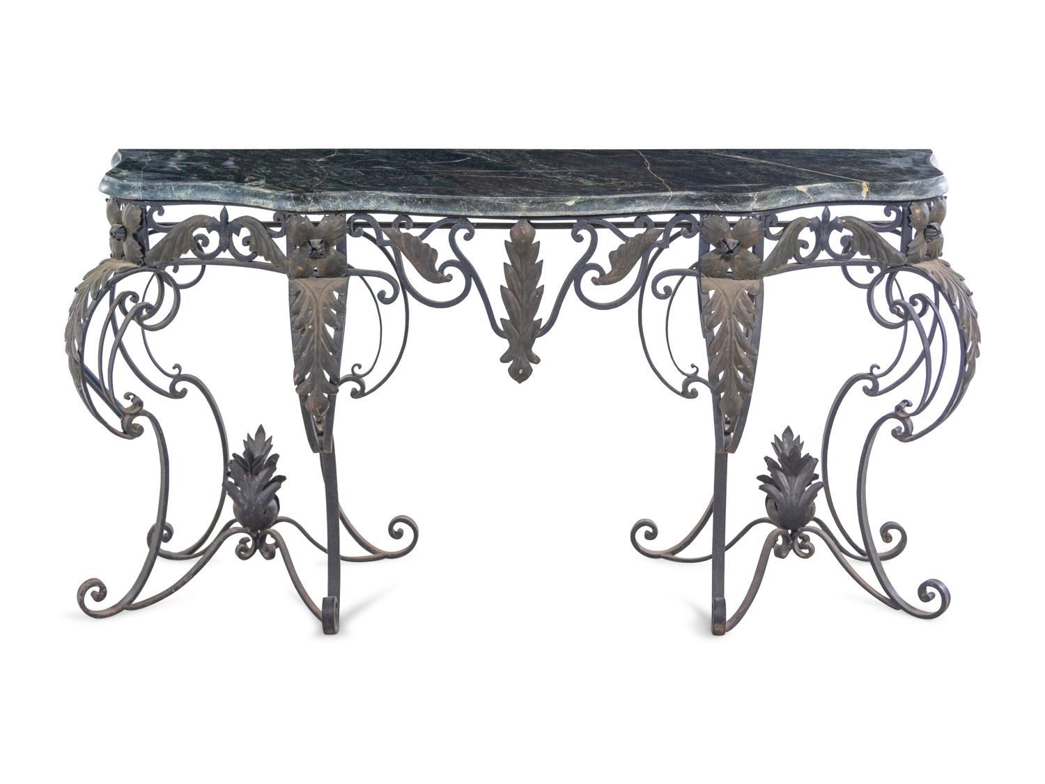 A French Style Steel and Marble-Top Console Table