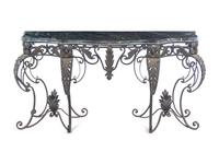 A French Style Steel and Marble-Top Console Table