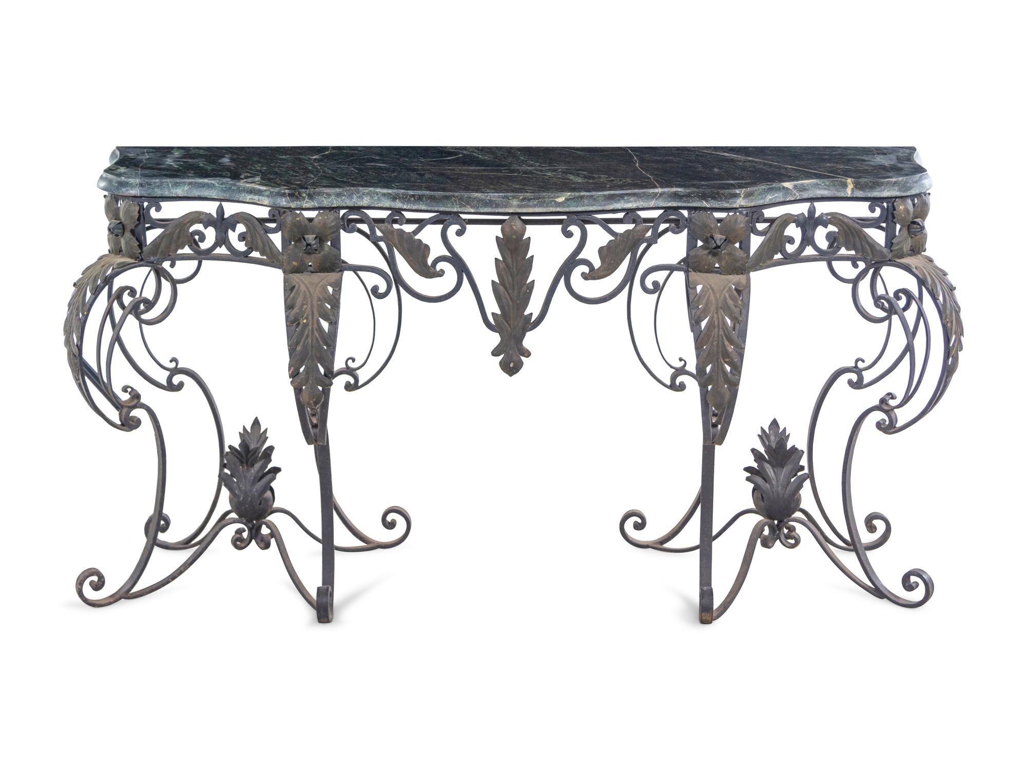 A French Style Steel and Marble-Top Console Table