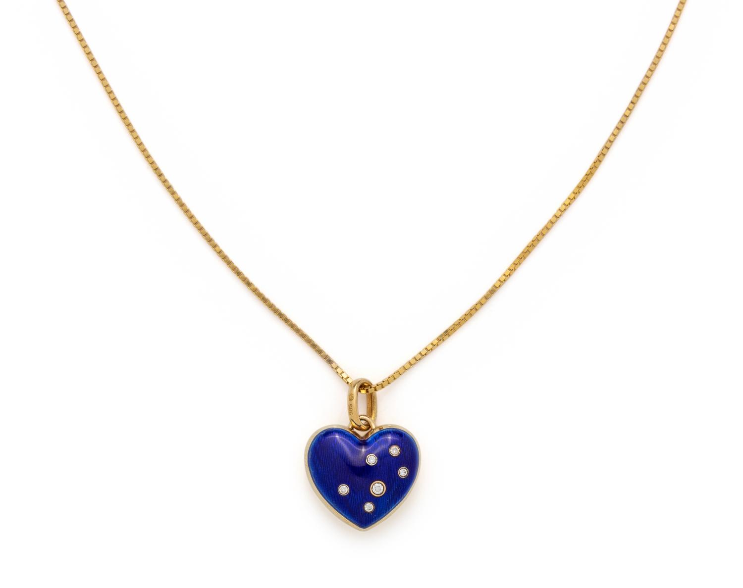 ENAMEL AND DIAMOND HEART PENDANT/NECKLACE