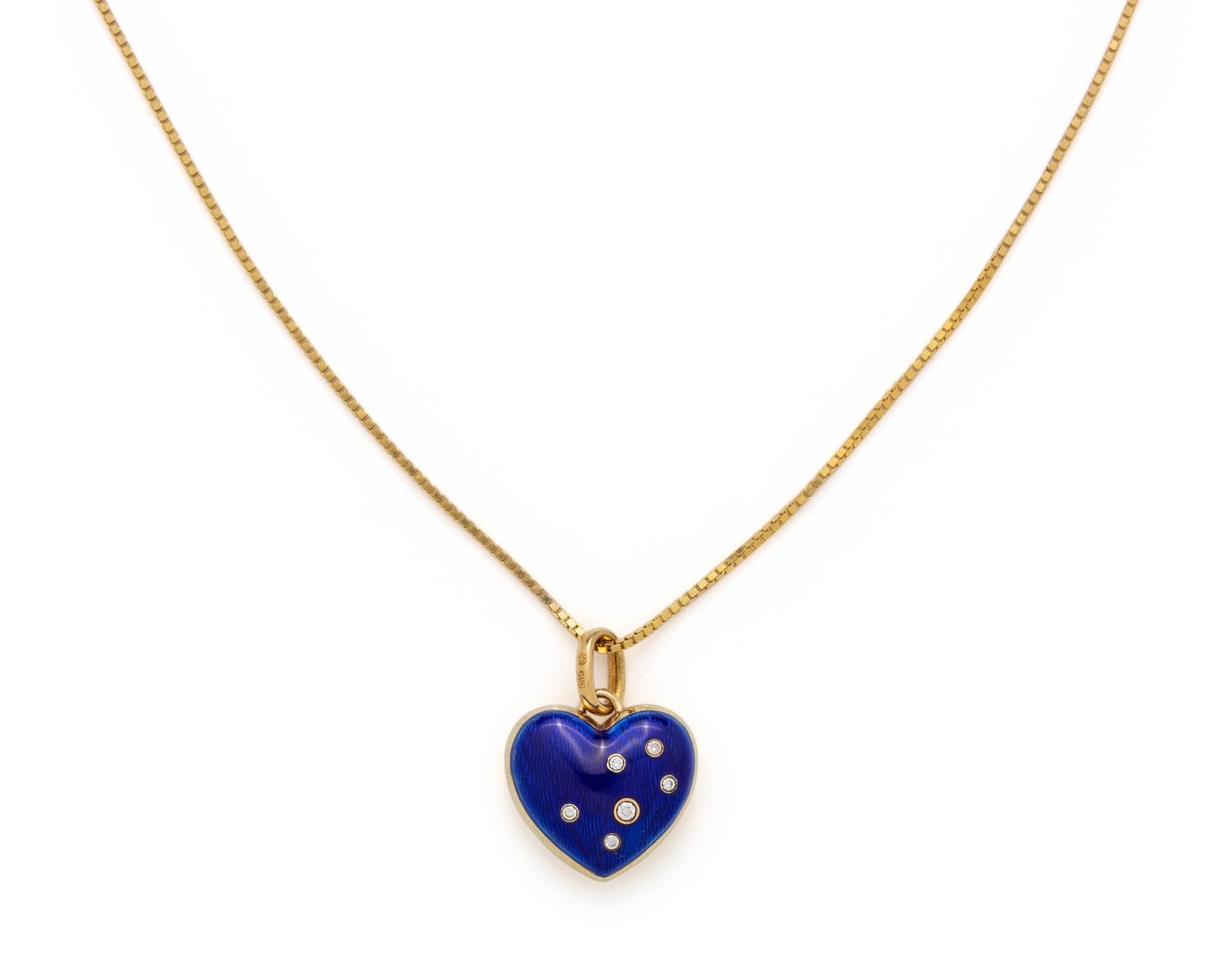 ENAMEL AND DIAMOND HEART PENDANT/NECKLACE