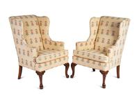 A Pair of George II Style Mahogany Wingback Chairs