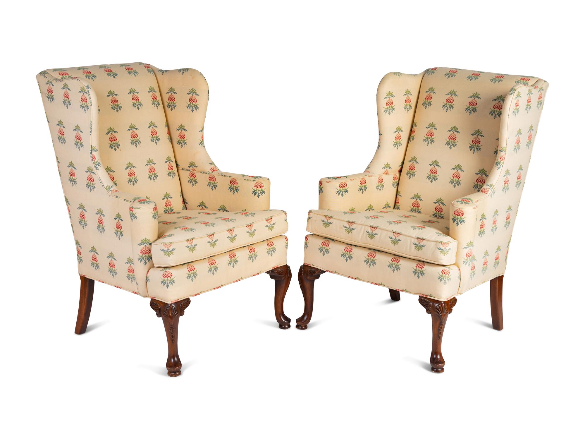 A Pair of George II Style Mahogany Wingback Chairs