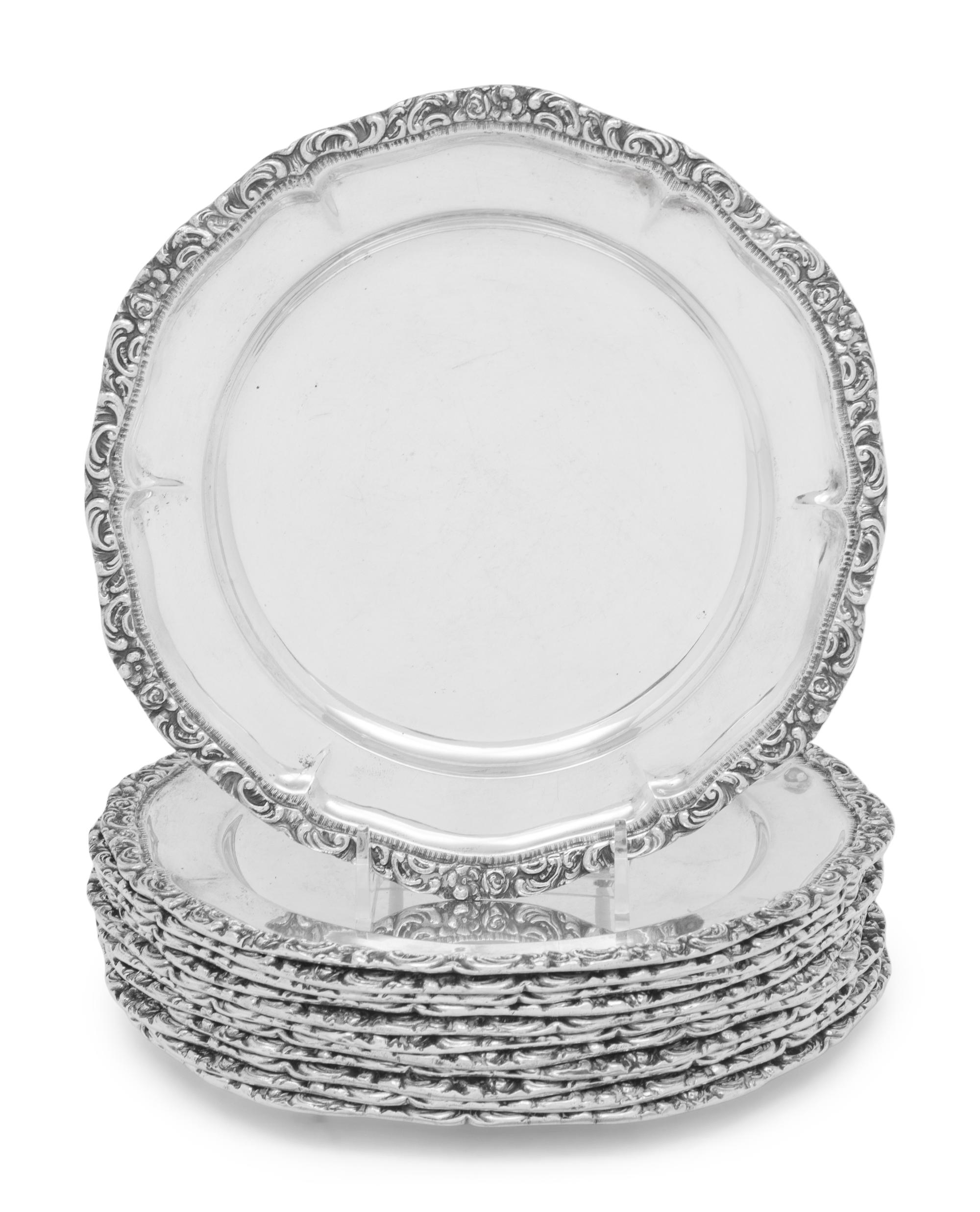 A Set of Twelve Continental Silver Dessert Plates