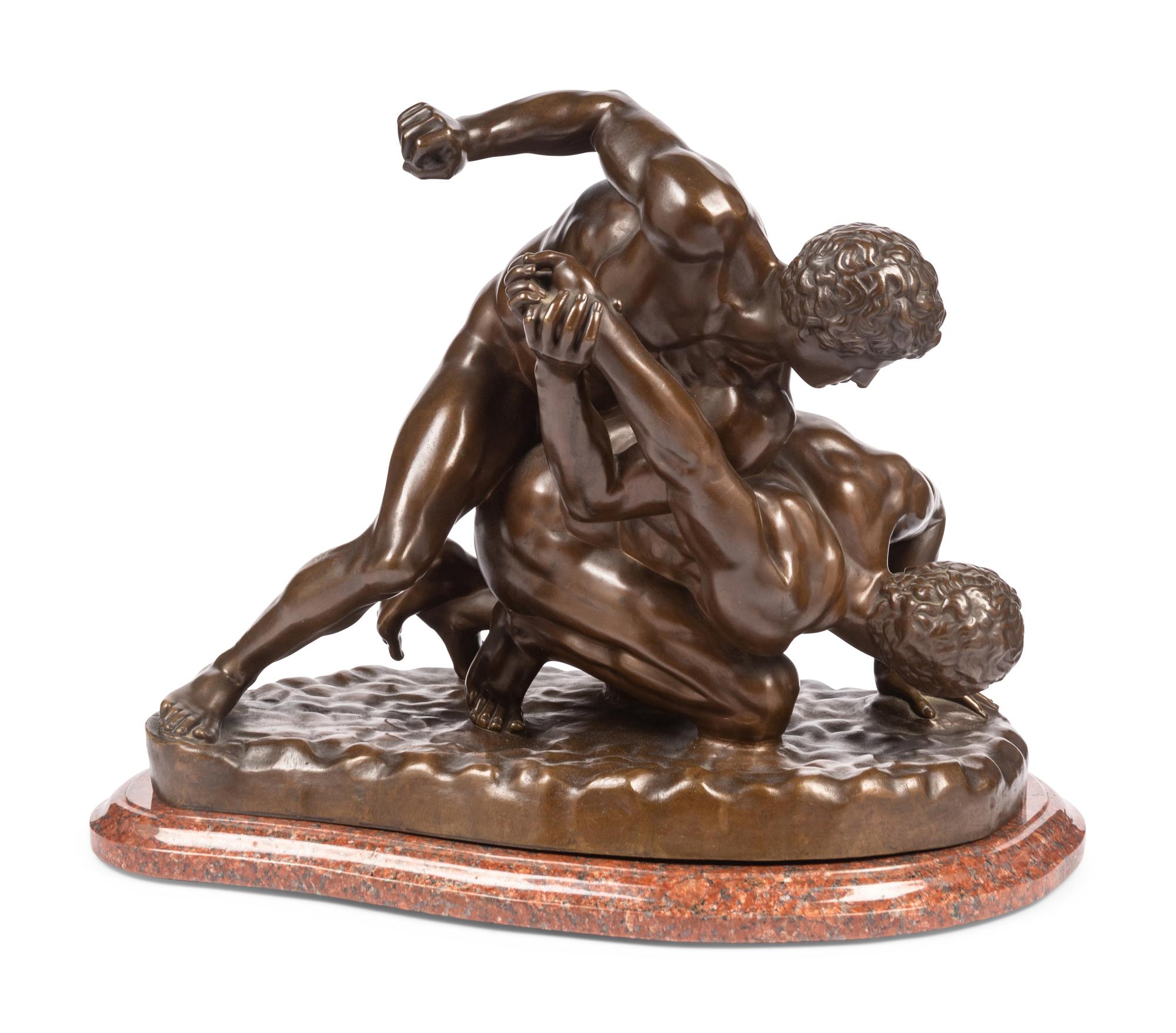 A French Bronze Figural Group of the Uffizi Wrestlers After the Antique