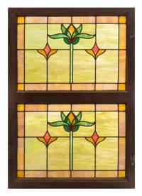 A Leaded Glass Window Height 43 x width 29 1/2 inches.