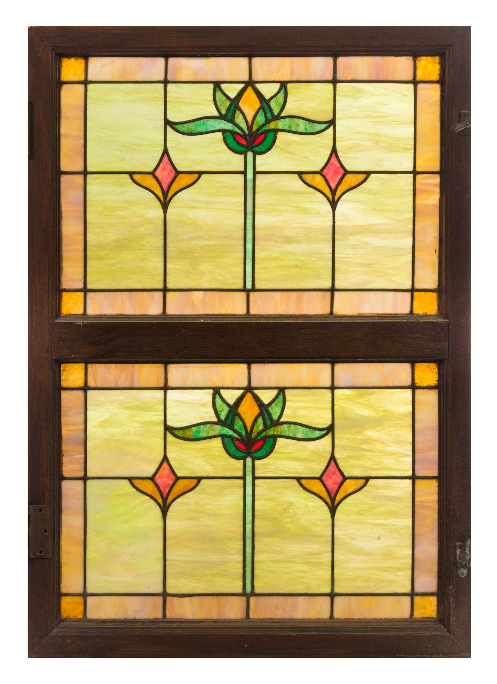 A Leaded Glass Window Height 43 x width 29 1/2 inches.