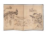 A Japanese Six-Fold Paper Screen — 19TH CENTURY