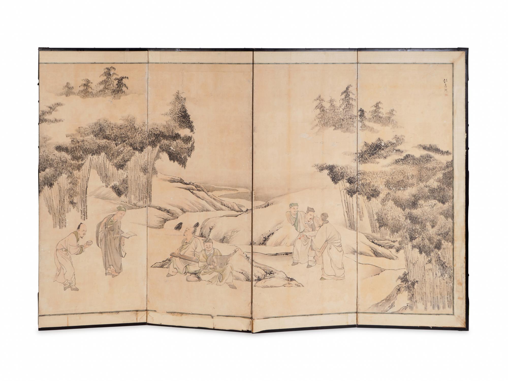 A Japanese Six-Fold Paper Screen — 19TH CENTURY