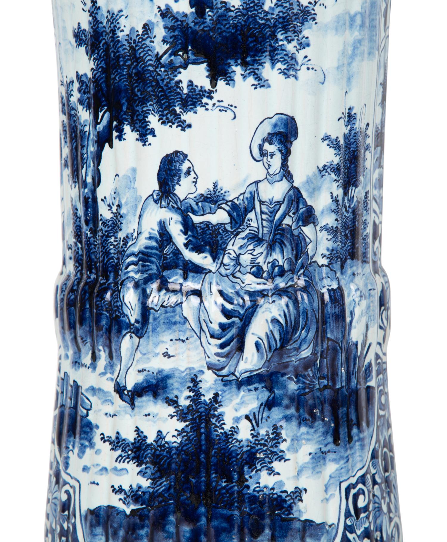 A Pair of Dutch Delft Trumpet-Form Fluted Vases — 19TH/20TH CENTURY