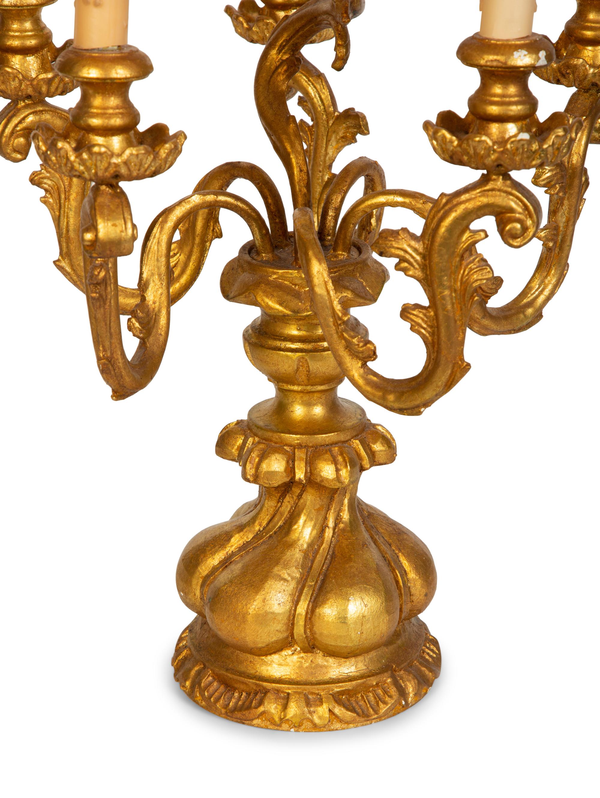 A Contemporary Giltwood Six-Light Table Lamp