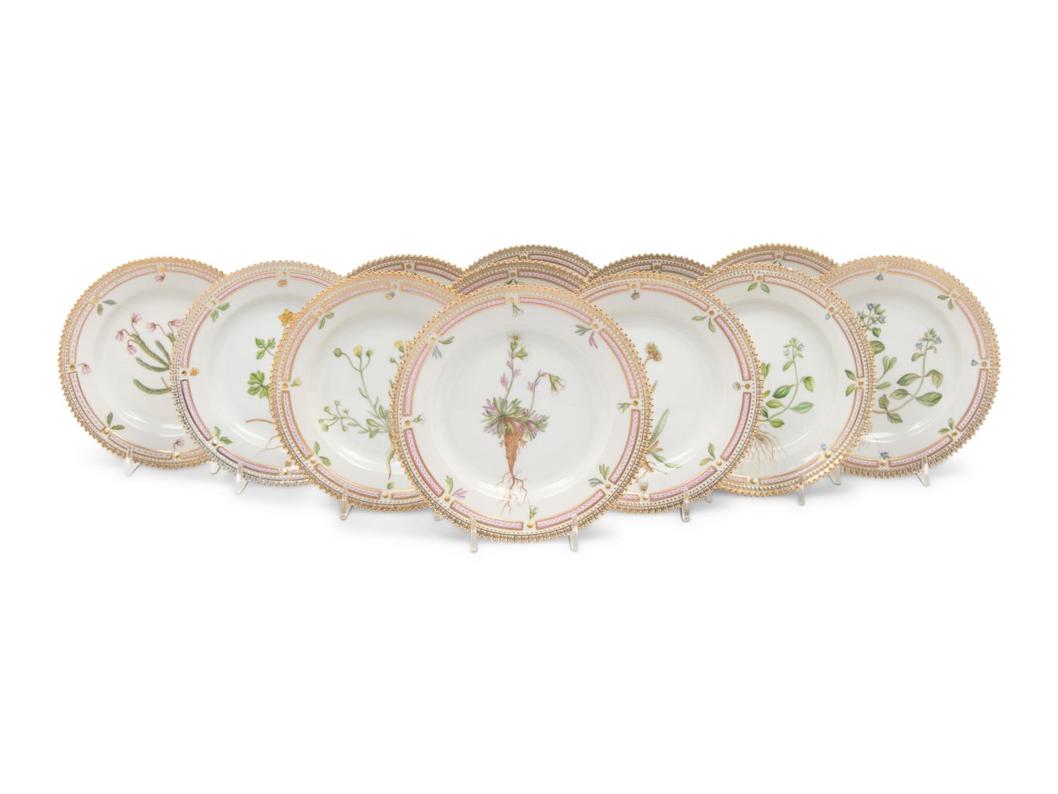A Set of Twelve Royal Copenhagen Flora Danica Porcelain Bread Plates