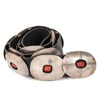 Navajo Silver and Coral Shadow Box Concha Belt