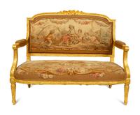 A Louis XVI Style Giltwood Settee with Tapestry Upholstery — LATE 19TH CENTURY