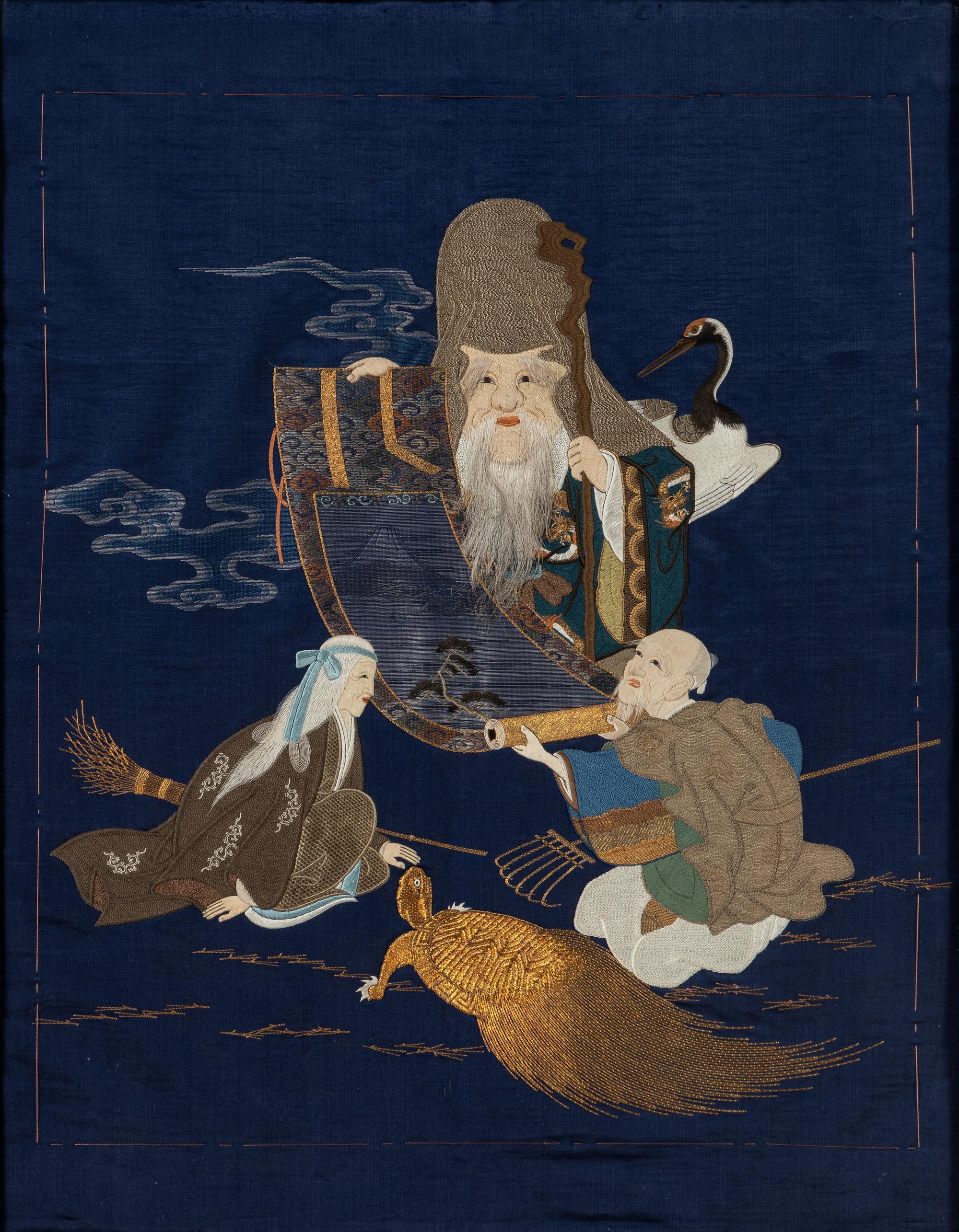 A Japanese Embroidered Silk Panel