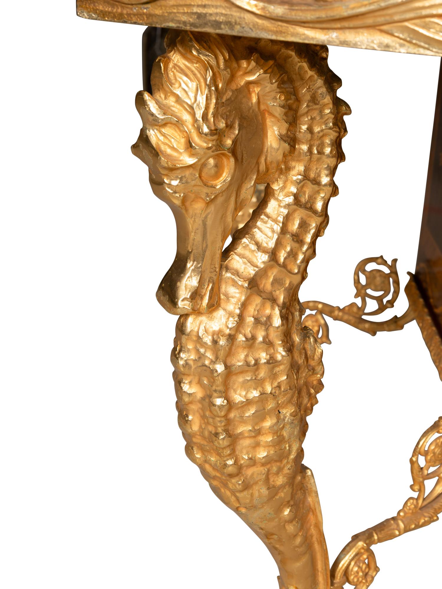 An Italian Gilt Steel and Bronze Console Aquarium with Marble Top