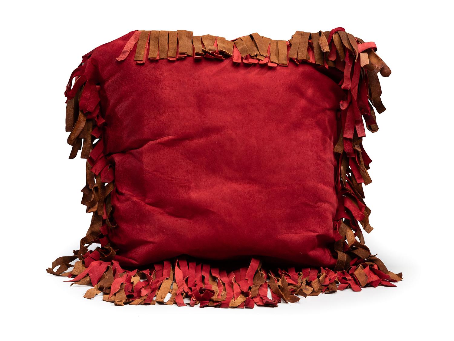 A Pair of California Arts and Crafts Painted and Appliqued Leather Pillows