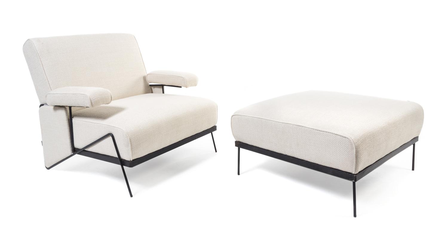 American, c.1960, a reclining lounge chair and ottoman