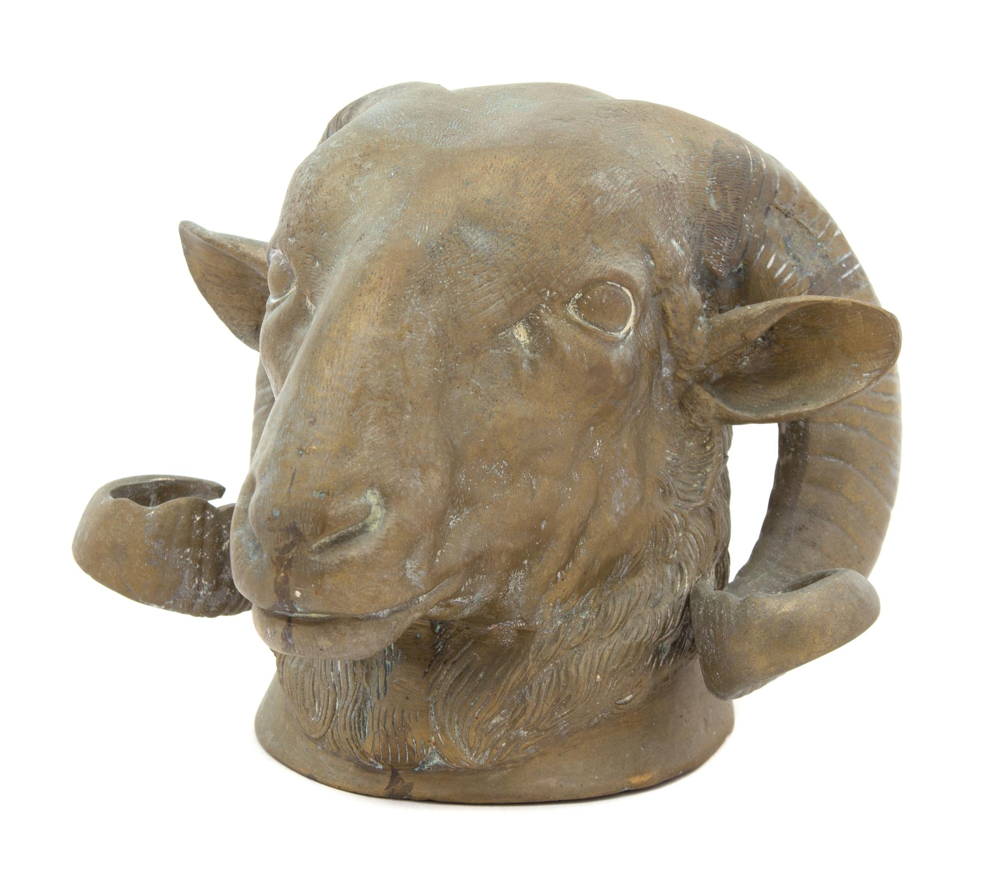 A Bronze Rams Head Desk Ornament Height 6 1/2 inches. — 19TH CENTURY