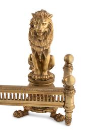 A Pair of American Gilt Bronze 'Lion Sejant' Andirons