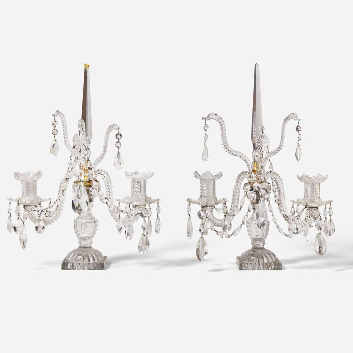 A pair of Georgian style cut-glass and brass two-light girandoles Edward F. Caldwell & Co. (active 1895-1959), New York, NY, early 20th century