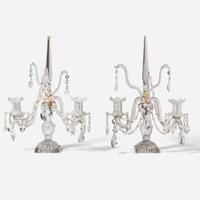 A pair of Georgian style cut-glass and brass two-light girandoles Edward F. Caldwell & Co. (active 1895-1959), New York, NY, early 20th century