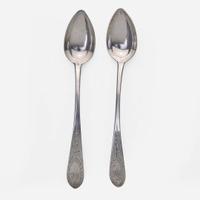 A large collection of twenty-five bird-back and fancy-back teaspoons Various makers, Lancaster, Reading, Philadelphia, PA, and Burlington, NJ, circa 1780-1820