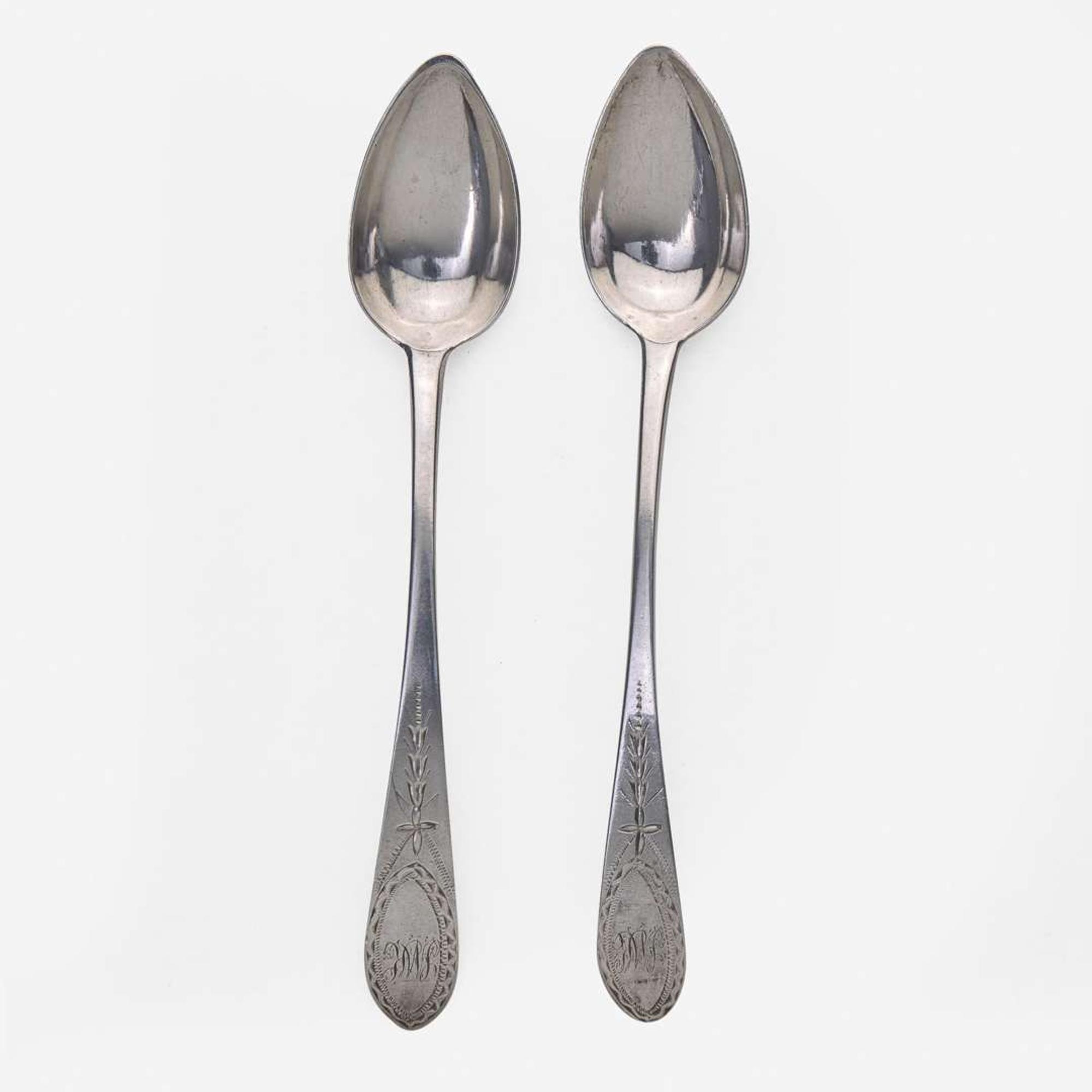 A large collection of twenty-five bird-back and fancy-back teaspoons Various makers, Lancaster, Reading, Philadelphia, PA, and Burlington, NJ, circa 1780-1820