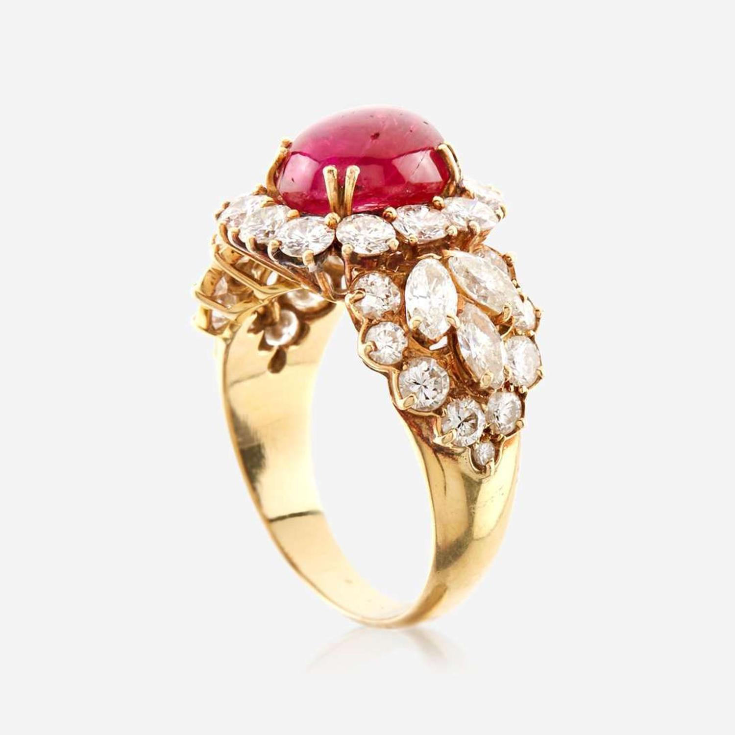 A ruby, diamond, and gold ring