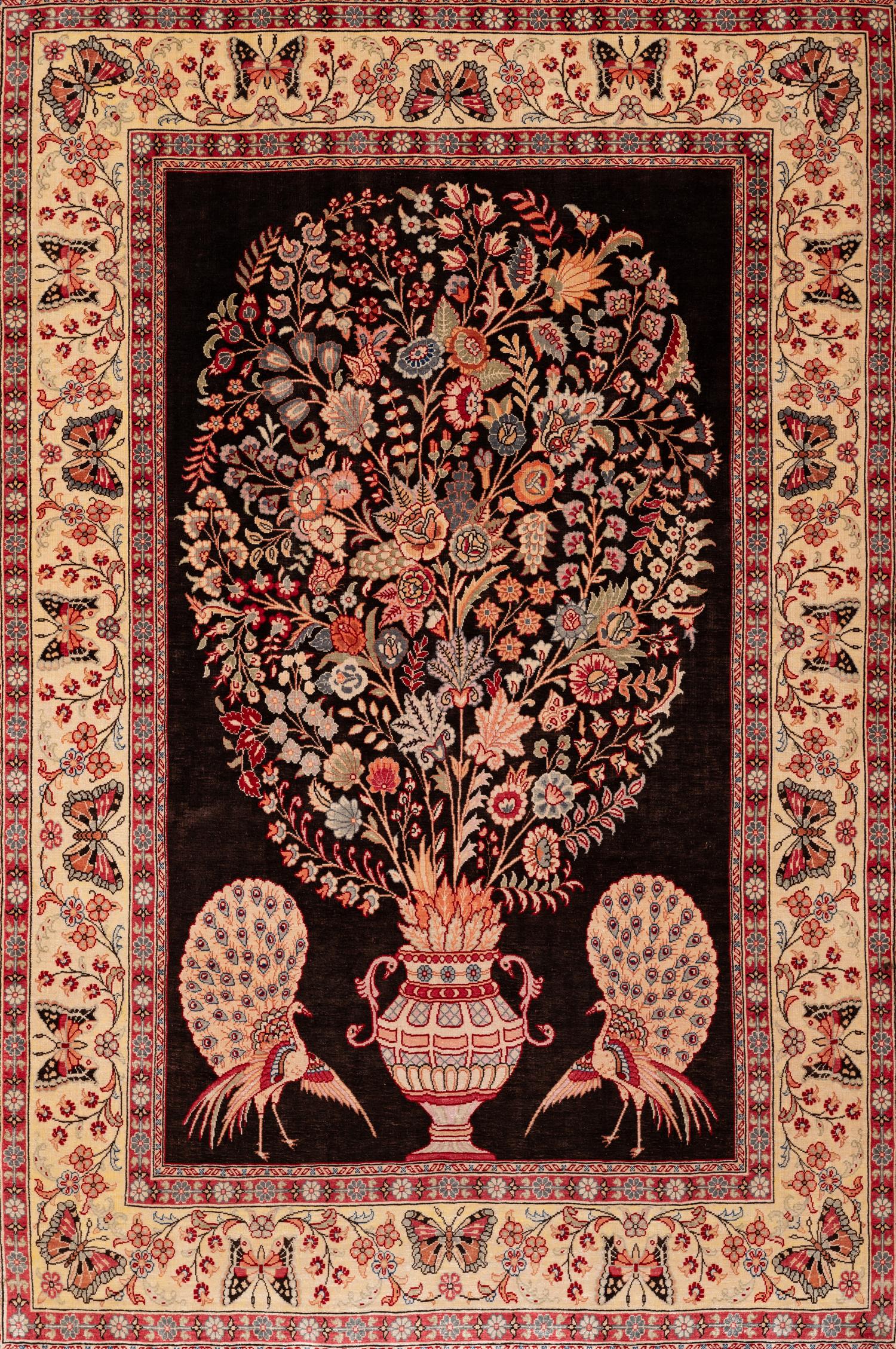A Pair of Qum Silk and Wool Pictorial Rugs