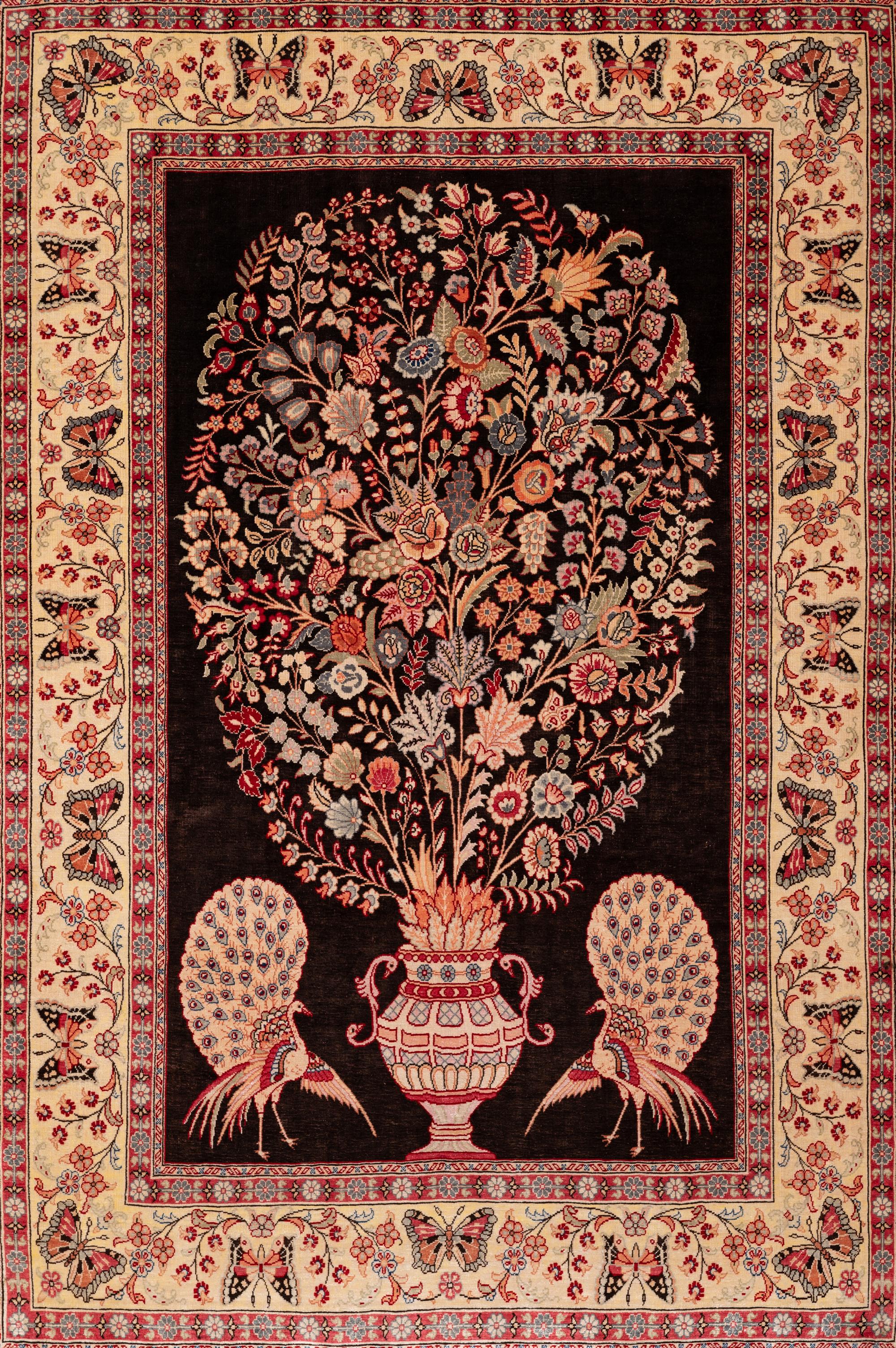 A Pair of Qum Silk and Wool Pictorial Rugs