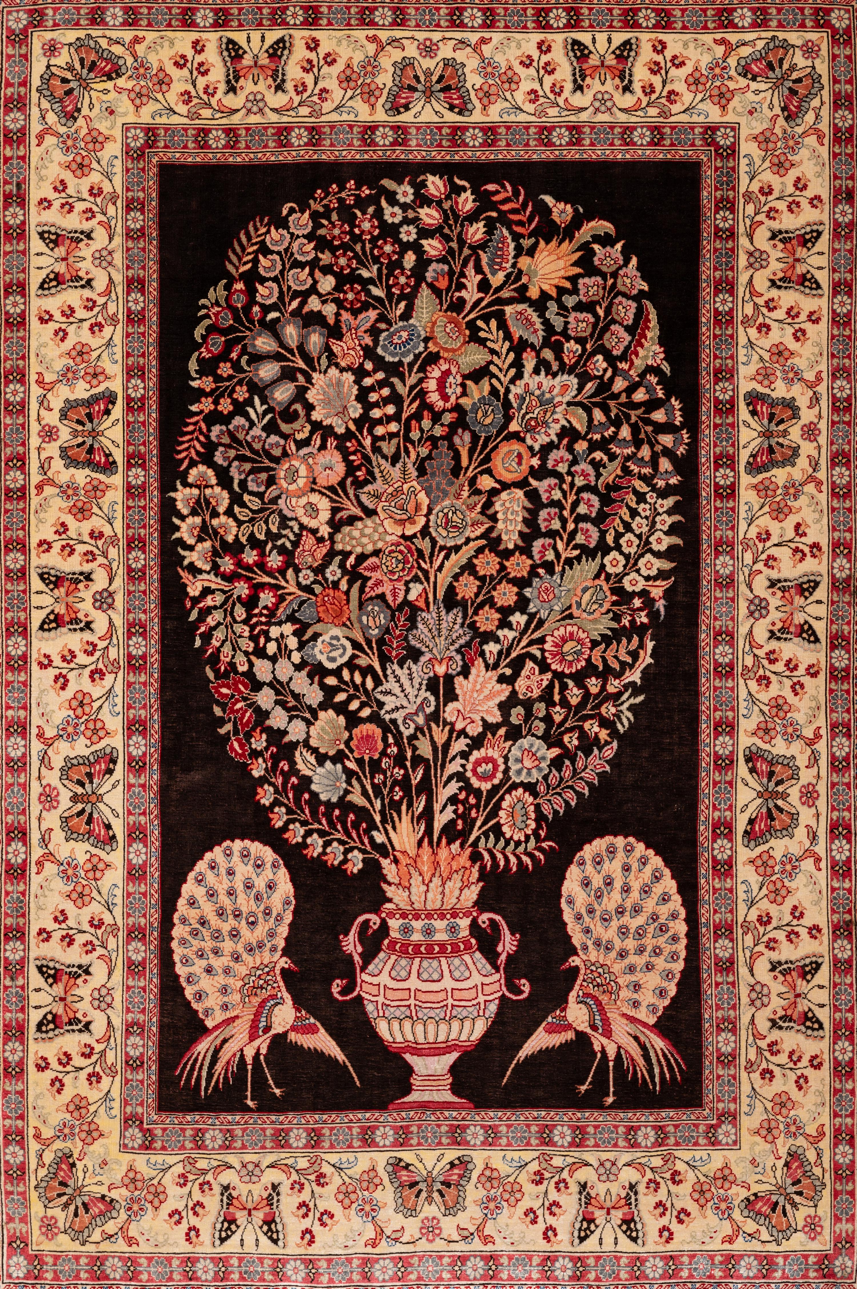 A Pair of Qum Silk and Wool Pictorial Rugs