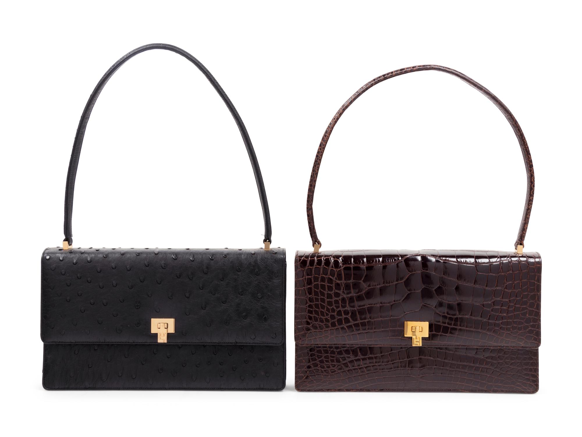 Two Lambertson Truex Exotic Skin Hand Bags: One Ostrich, One Alligator