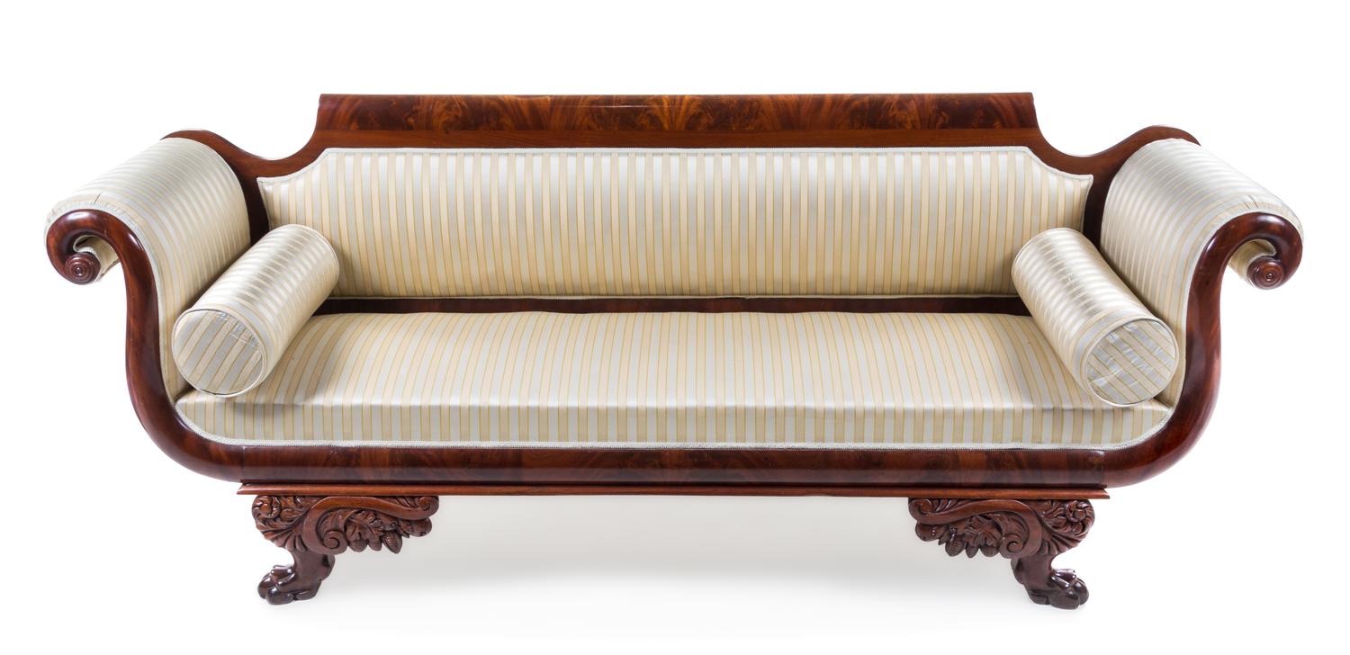 A Regency Mahogany Sofa Height 34 1/2 x width 85 x depth 23 inches. — CIRCA 1830