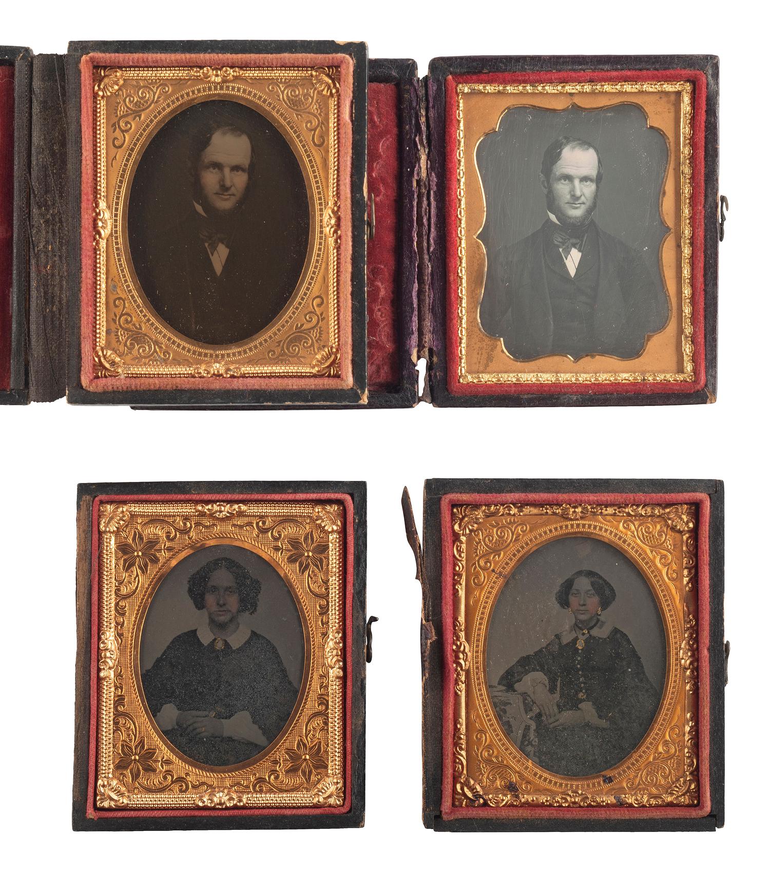 [EARLY PHOTOGRAPHY]. A collection of pairs and trios of portraits featuring the same male and female subjects, many likely copy images, including: