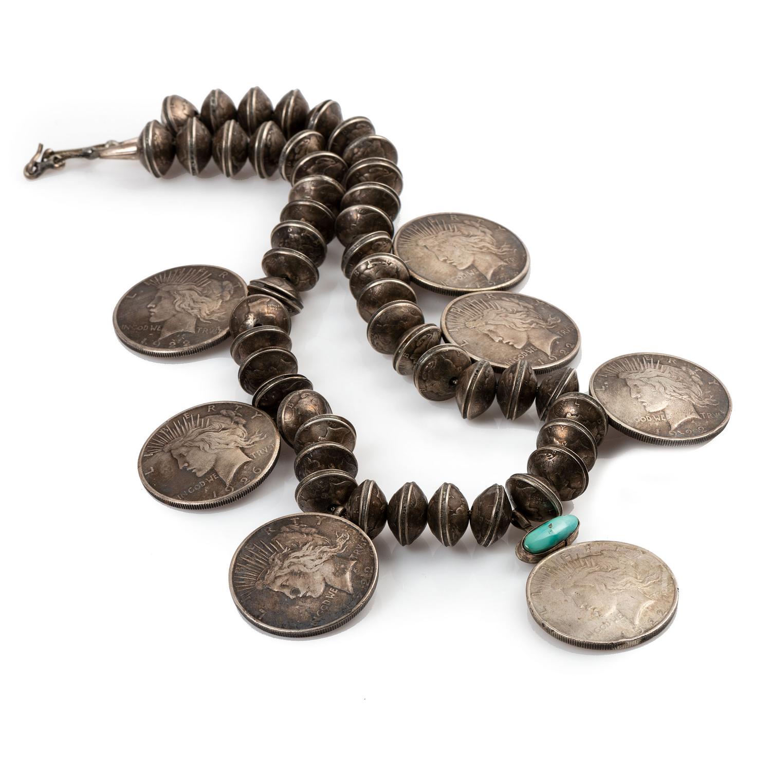 Navajo Turquoise and Silver Dollar Necklace