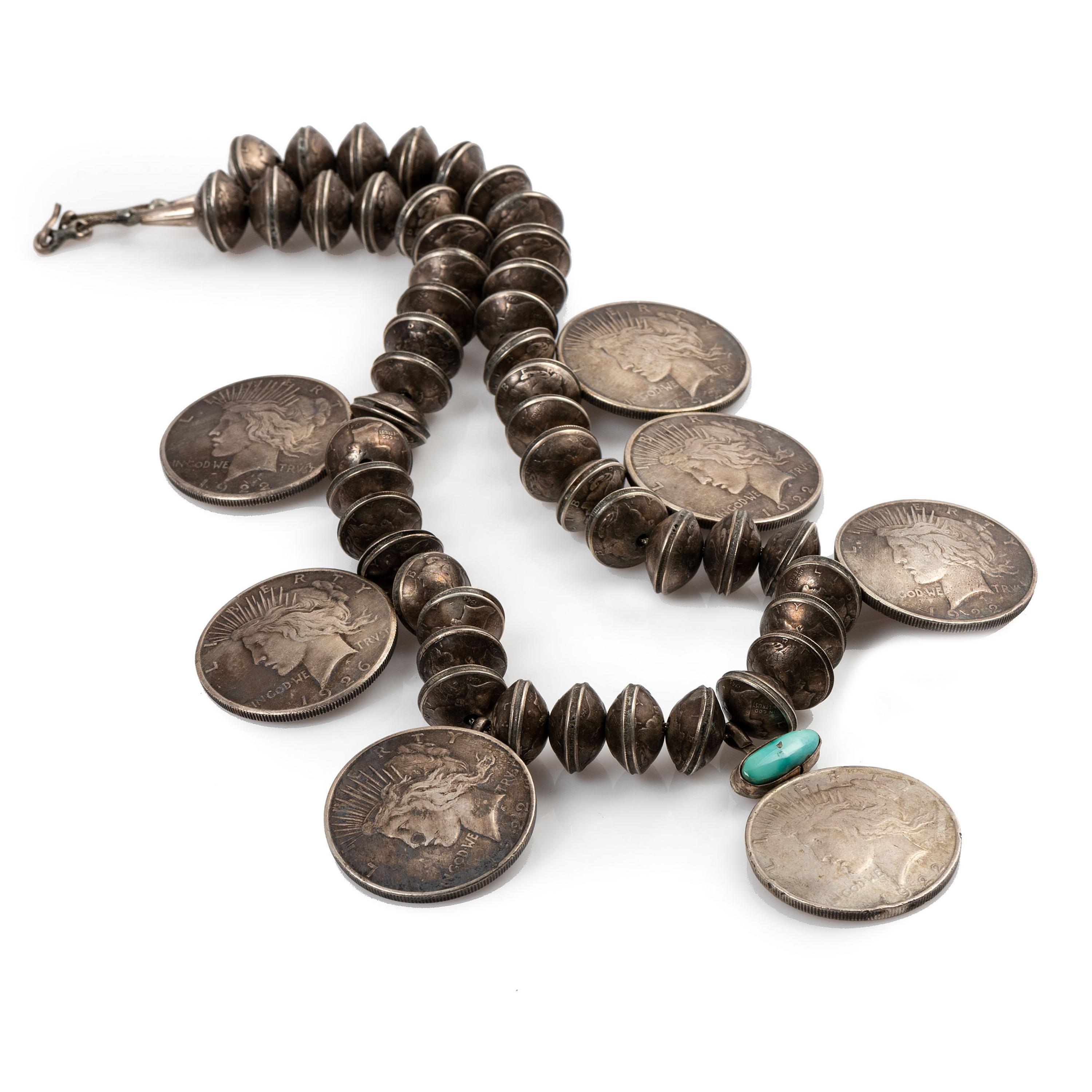 Navajo Turquoise and Silver Dollar Necklace