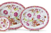 Two Chinese Export porcelain Famille Rose "Pseudo Tobacco Leaf" platters qianlong, circa 1785