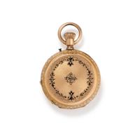 18K YELLOW GOLD AND ENAMEL HUNTER CASE POCKET WATCH
