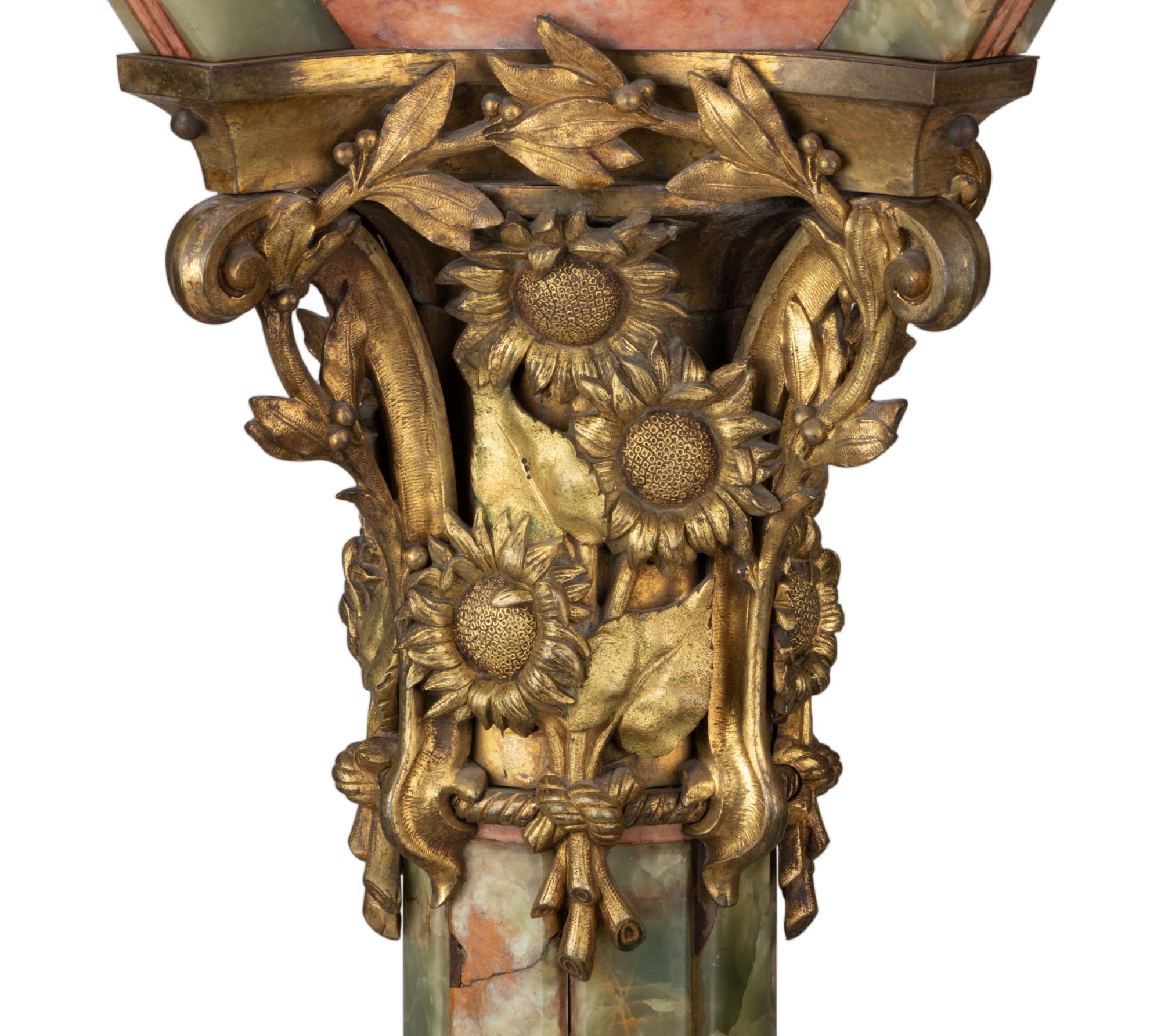 A Continental Onyx, Marble and Gilt Bronze Pedestal