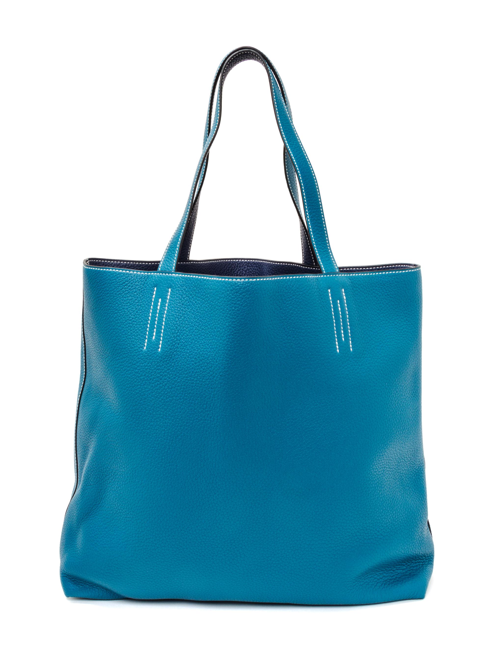 An Hermes Bleu Izmir/Bleu Sapphire 45cm Taurillon Clemence Double Sens Tote, 17.5" x 15.5" x 5".